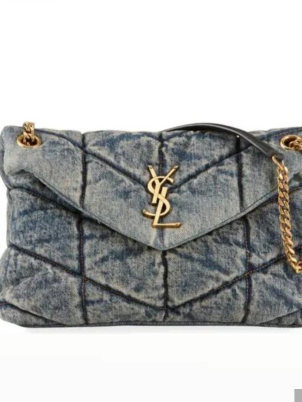 Delux Denim Toy Puffer Large Crossbody Light Blue Chain Bag w/gold Tone Rodeo